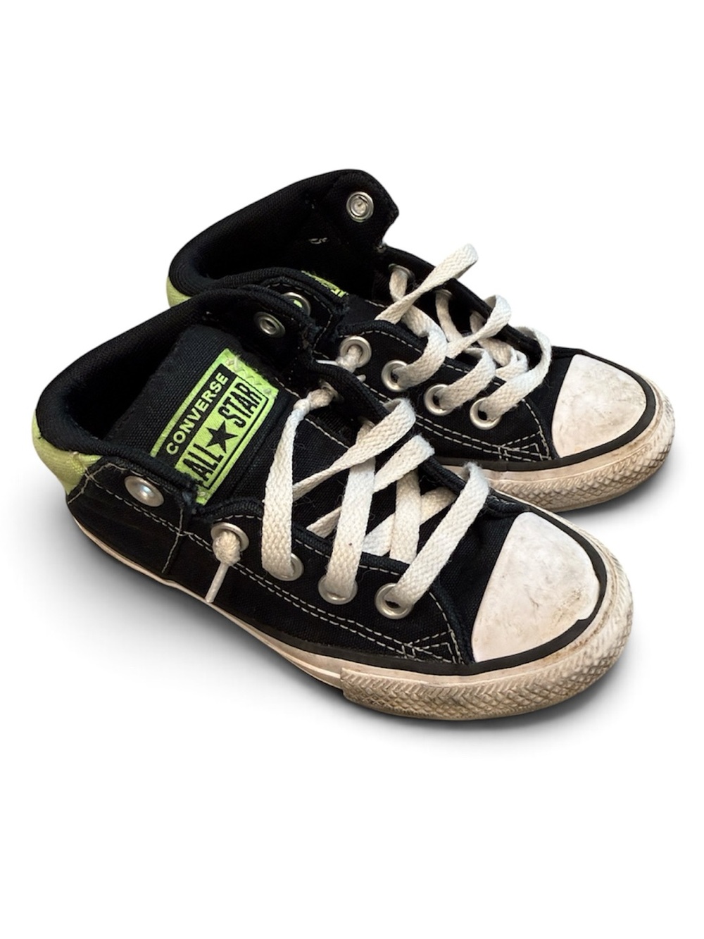 Converse | Black High-Top Sneakers with Lime Green Accents